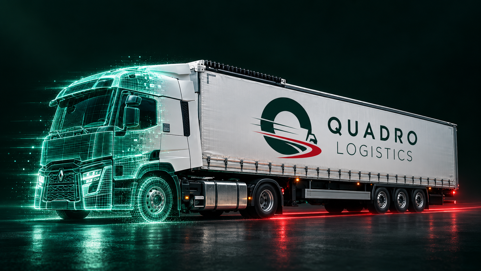 Holografik kabinden gerçek dorsesine dönüşen Quadro Logistics tırı